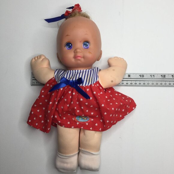 Vintage Magic Nursery Baby Doll Patriotic Red White Blue Stars Stripes Dress Hug - Picture 11 of 11